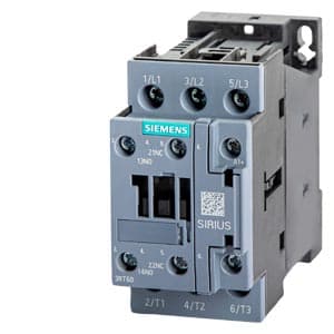 SIEMENS MOTOR STARTER CONTACTOR, 3RT6, 3P, 17...40A, 5,5kW, 1NO+1NC, 24V DC COIL, SIZE S0