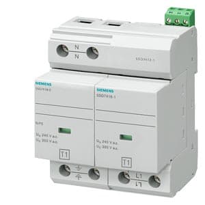 SIEMENS OVERVOLTAGE PROTECTION DEVICES, 5SD, LIGHTNING ARRESTERS, TYPE 1 REQUIREMENT CLASS B, UC 350V PLUGGABLE PROTECTIVE MODULES 2-POLE, 1+1 CIRCUIT FOR TN-S AND TT SYSTEMS WITH REMOTE DISPLAY
