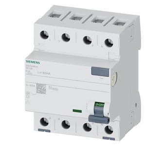 SIEMENS RCCB, RESIDUAL CURRENT PROTECTIVE DEVICES, 5SV3, N CONNECTION, RIGHT, 3P+N; 400 V AC ; 50 Hz, 100mA, 63A