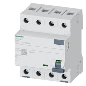 SIEMENS RCCB, RESIDUAL CURRENT PROTECTIVE DEVICES, 5SV3, N CONNECTION, RIGHT, 3P+N; 400 V AC ; 50 Hz, 300mA, 25A