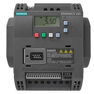 SIEMENS SINAMICS, SIEMENS SINAMICS, V20 380-480 V 3 AC -15/+10% 47- 63Hz RATED POWER 4kW WITH 150% OVERLOAD FOR 60 sec. UNFILTERED I/O: 4 DI, 2 DO,2 AI, 1 AQ FIELDBUS: USS/MODBUS RTU WITH BUILT-IN BOP